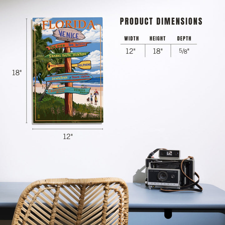Venice, Florida, Sign Post, Lantern Press Artwork, Wood Signs and Postcards Wood Lantern Press