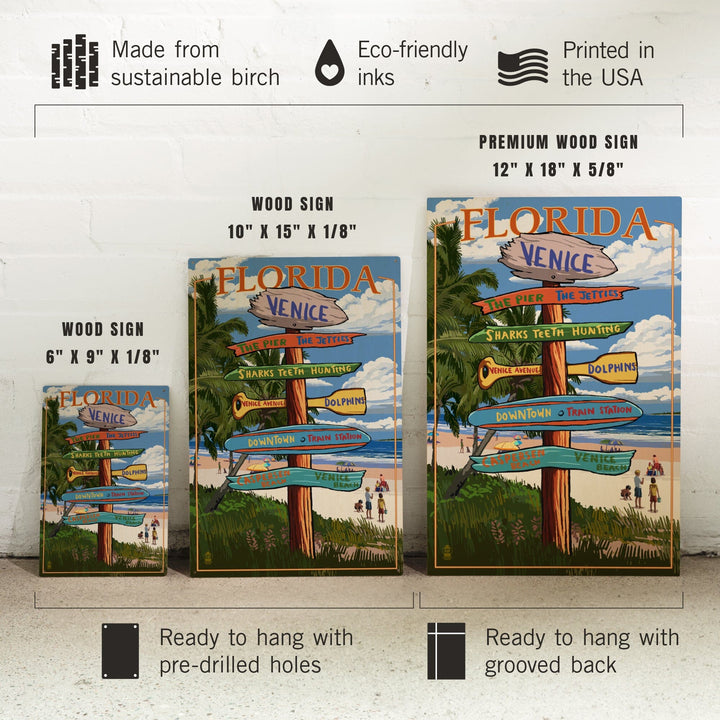 Venice, Florida, Sign Post, Lantern Press Artwork, Wood Signs and Postcards Wood Lantern Press