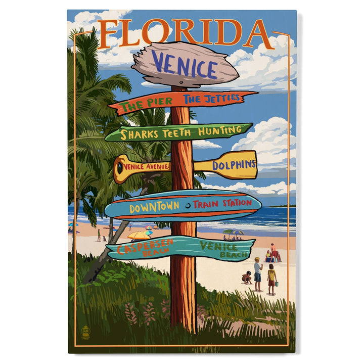Venice, Florida, Sign Post, Lantern Press Artwork, Wood Signs and Postcards Wood Lantern Press