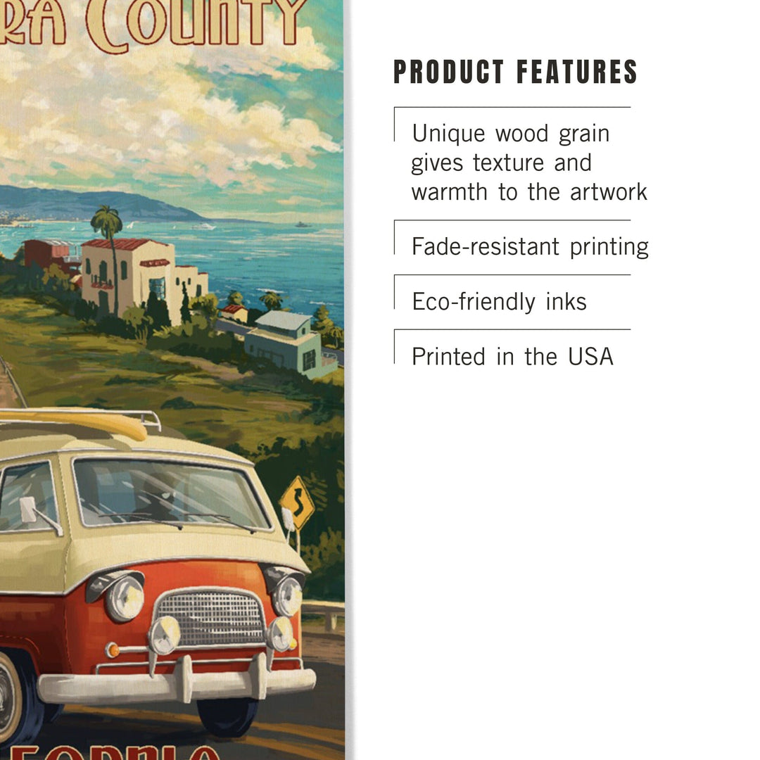 Ventura, California, Camper Van, Lantern Press Artwork, Wood Signs and Postcards Wood Lantern Press