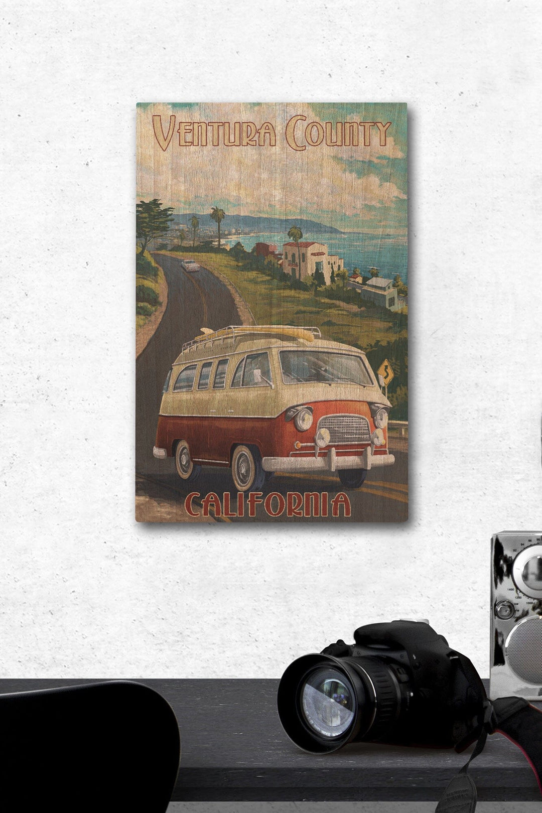 Ventura, California, Camper Van, Lantern Press Artwork, Wood Signs and Postcards Wood Lantern Press 12 x 18 Wood Gallery Print