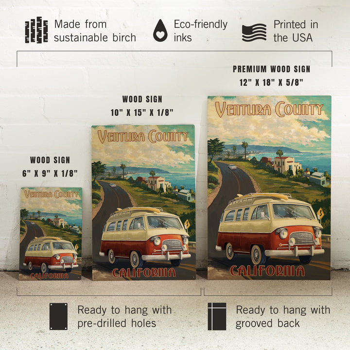 Ventura, California, Camper Van, Lantern Press Artwork, Wood Signs and Postcards Wood Lantern Press