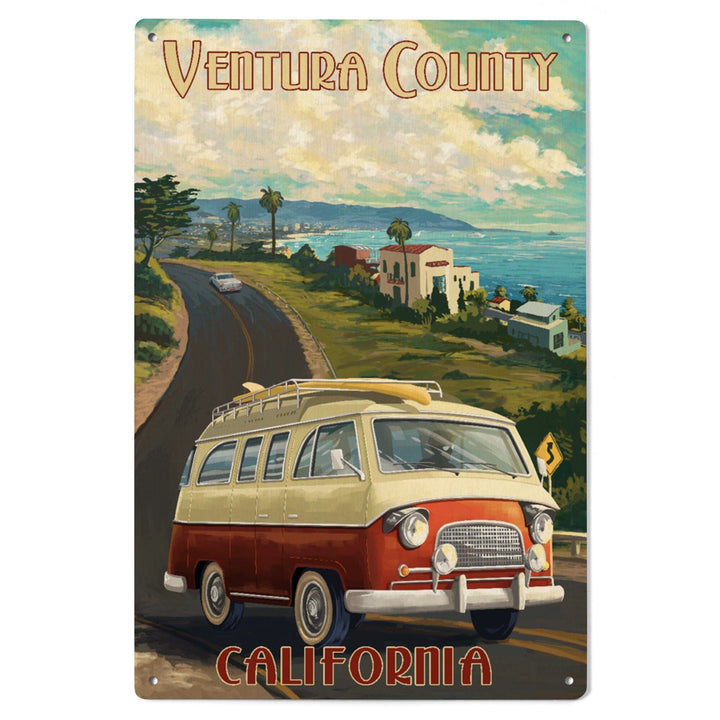 Ventura, California, Camper Van, Lantern Press Artwork, Wood Signs and Postcards Wood Lantern Press