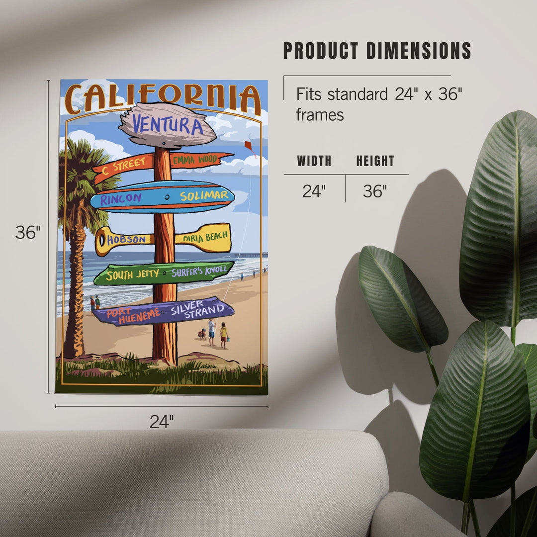 Ventura, California, Destination Sign, Kids with Kite, Art & Giclee Prints Art Lantern Press