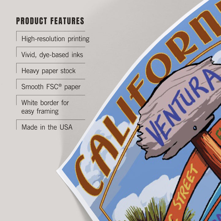 Ventura, California, Destination Sign, Kids with Kite, Art & Giclee Prints Art Lantern Press