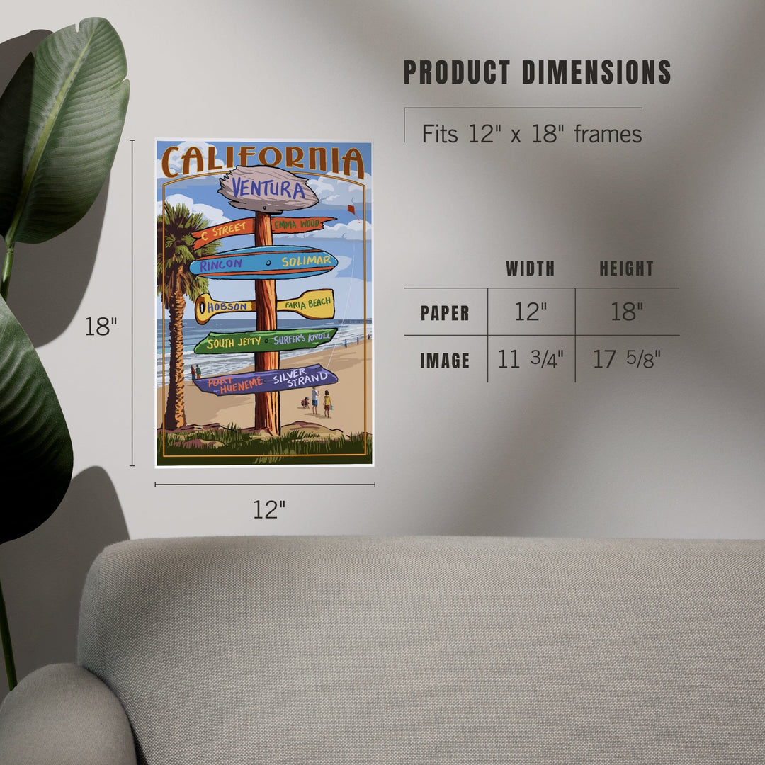 Ventura, California, Destination Sign, Kids with Kite, Art & Giclee Prints Art Lantern Press