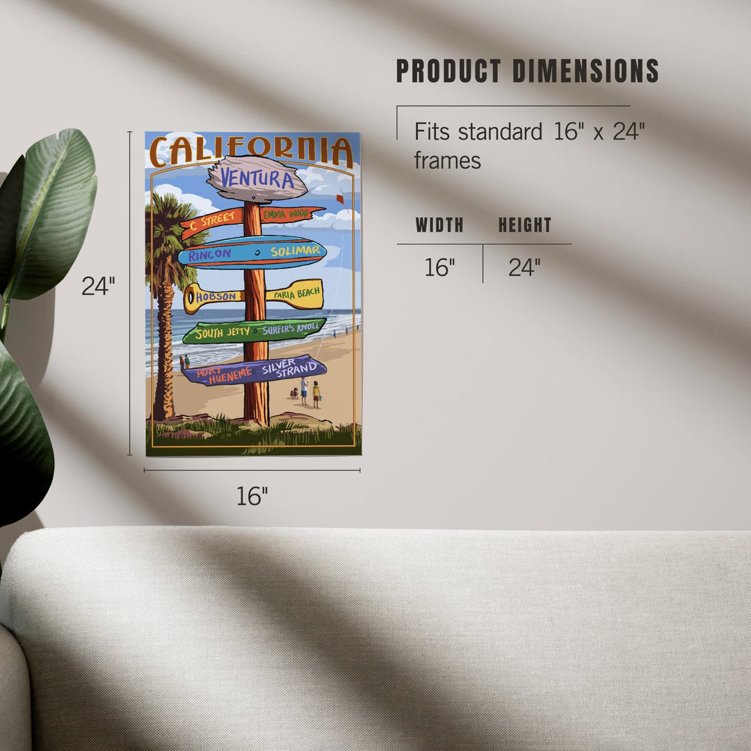 Ventura, California, Destination Sign, Kids with Kite, Art & Giclee Prints Art Lantern Press