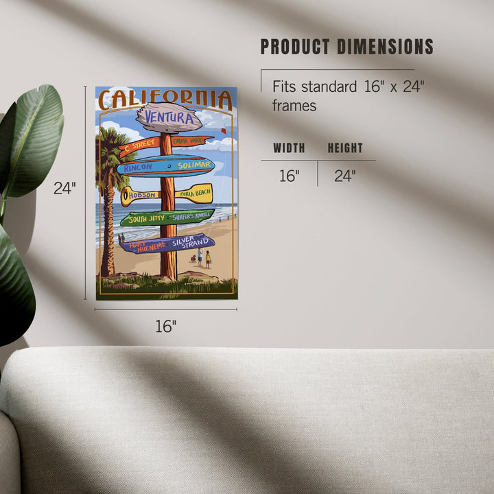 Ventura, California, Destination Sign, Kids with Kite, Art & Giclee Prints Art Lantern Press