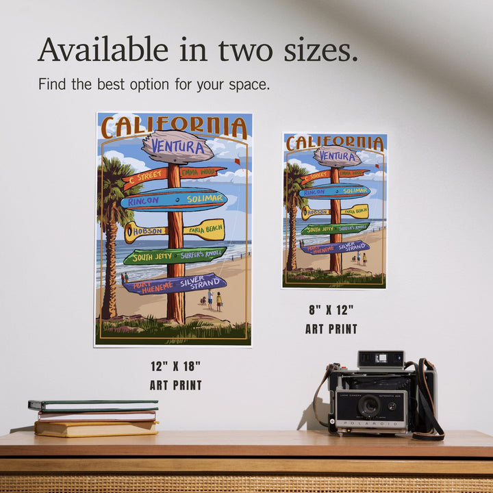 Ventura, California, Destination Sign, Kids with Kite, Art & Giclee Prints Art Lantern Press