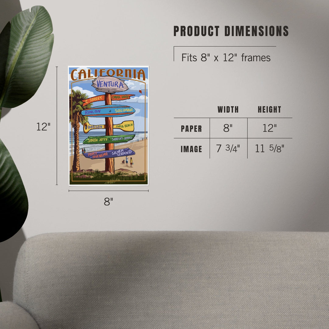 Ventura, California, Destination Sign, Kids with Kite, Art & Giclee Prints Art Lantern Press