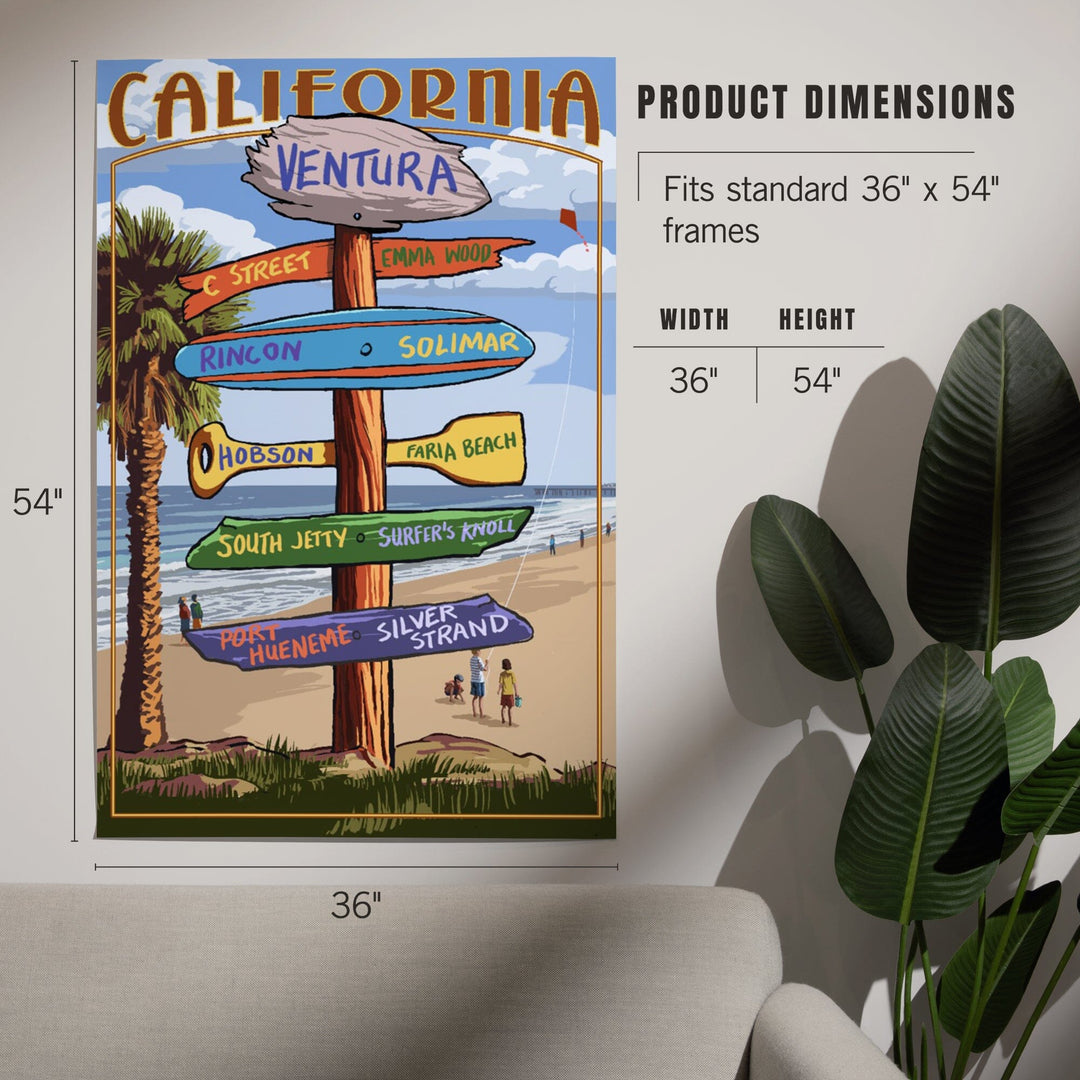 Ventura, California, Destination Sign, Kids with Kite, Art & Giclee Prints Art Lantern Press