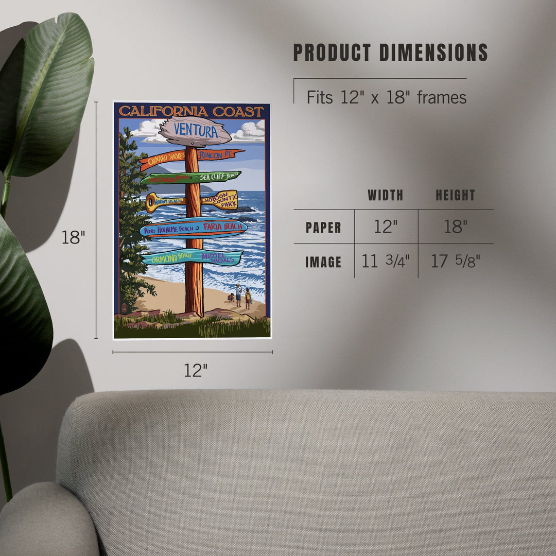 Ventura, California, Destinations Sign, Art & Giclee Prints Art Lantern Press