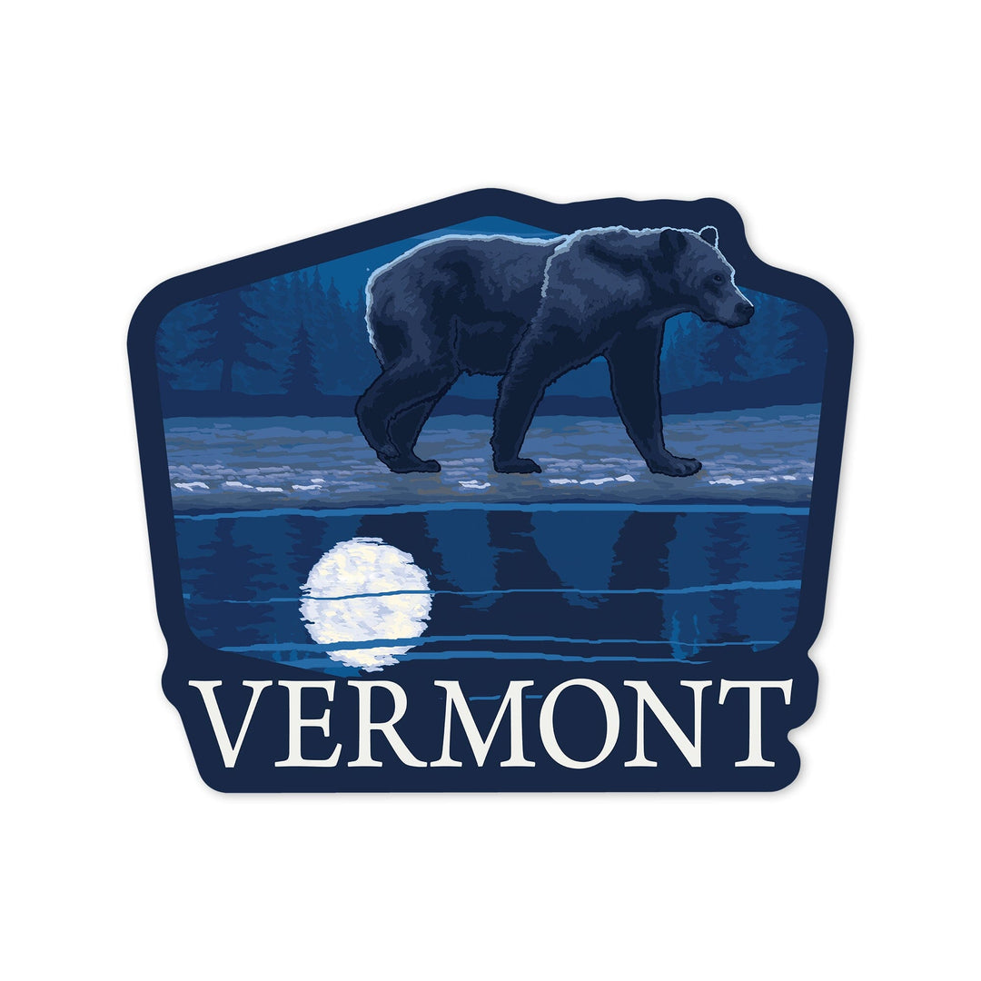 Vermont, Bear in Moonlight, Contour, Lantern Press Artwork, Vinyl Sticker Sticker Lantern Press