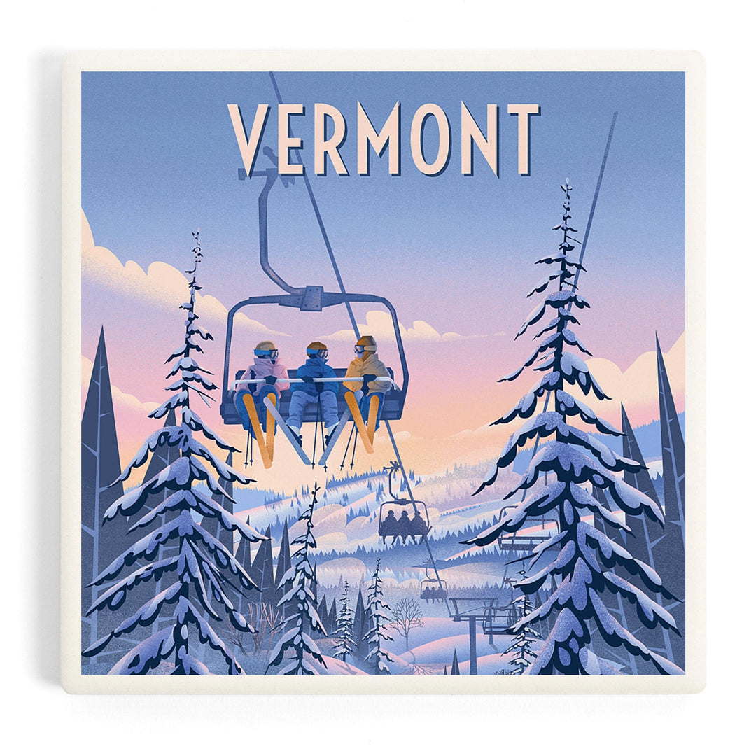 Vermont, Chill on the Uphill, Ski Lift, Coasters Coasters Lantern Press Coaster