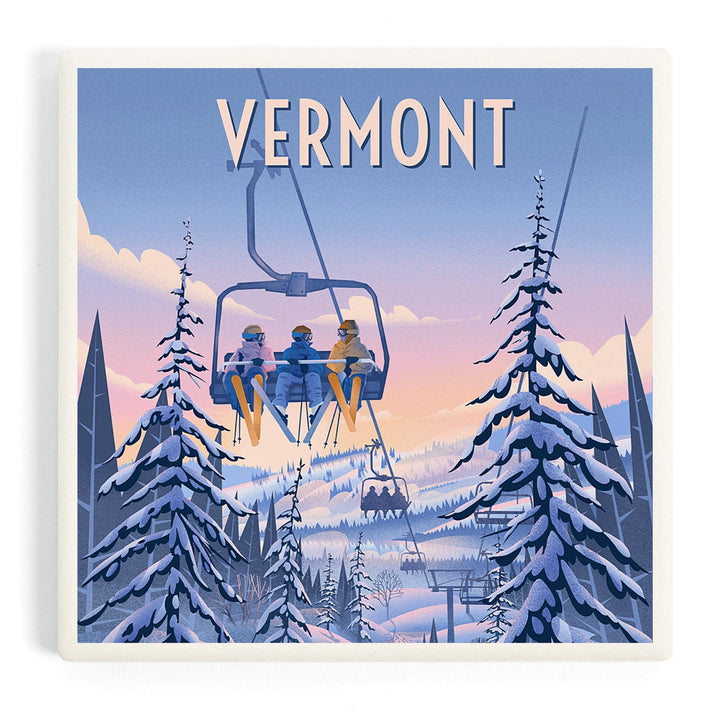 Vermont, Chill on the Uphill, Ski Lift, Coasters Coasters Lantern Press Coaster