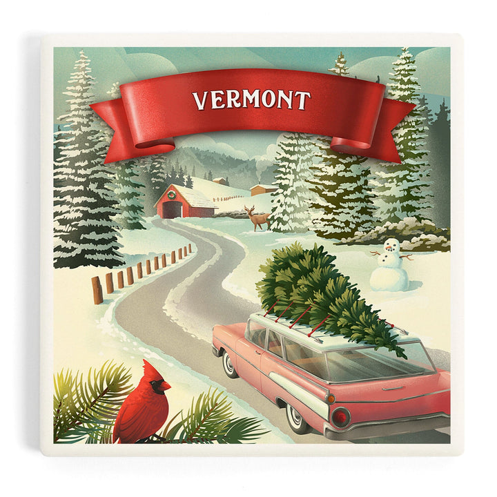 Vermont, Christmas Holiday Tradition, Coasters Coasters Lantern Press