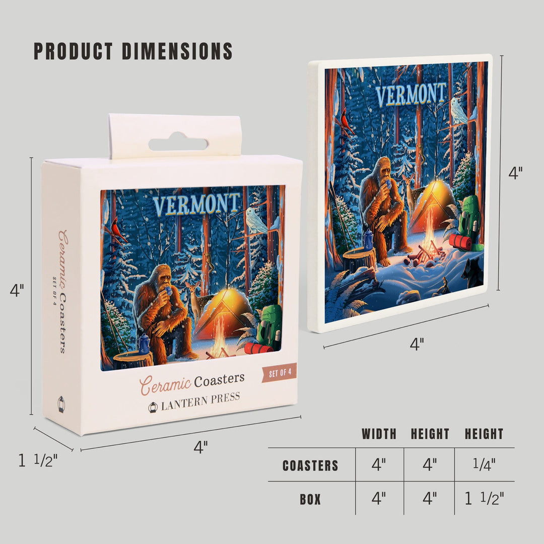 Vermont, Find Your Inner Squatch, Camping Bigfoot, Coasters Coasters Lantern Press