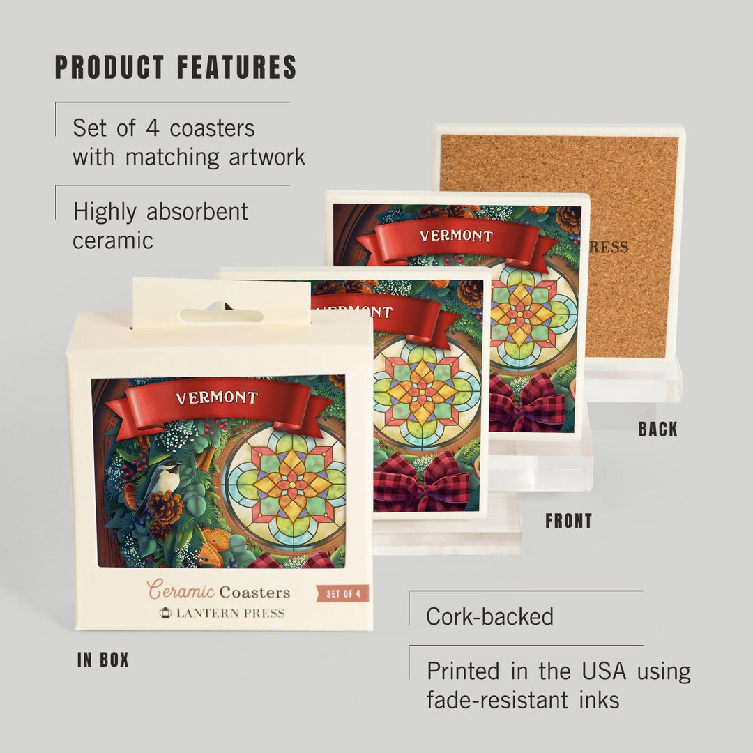 Vermont, Front Door with Christmas Wreath, Coasters Coasters Lantern Press