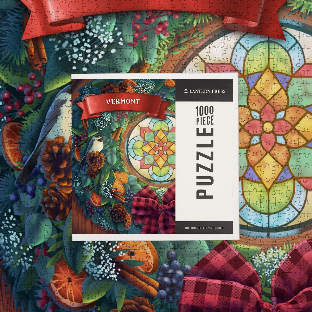 Vermont, Front Door with Wreath, Jigsaw Puzzle Puzzle Lantern Press