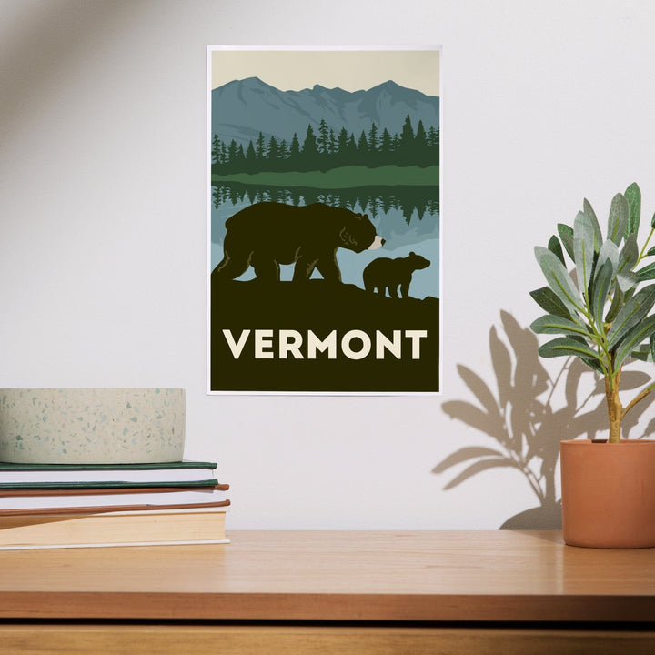 Vermont, Grizzly Bear, Vector, Art & Giclee Prints Art Lantern Press