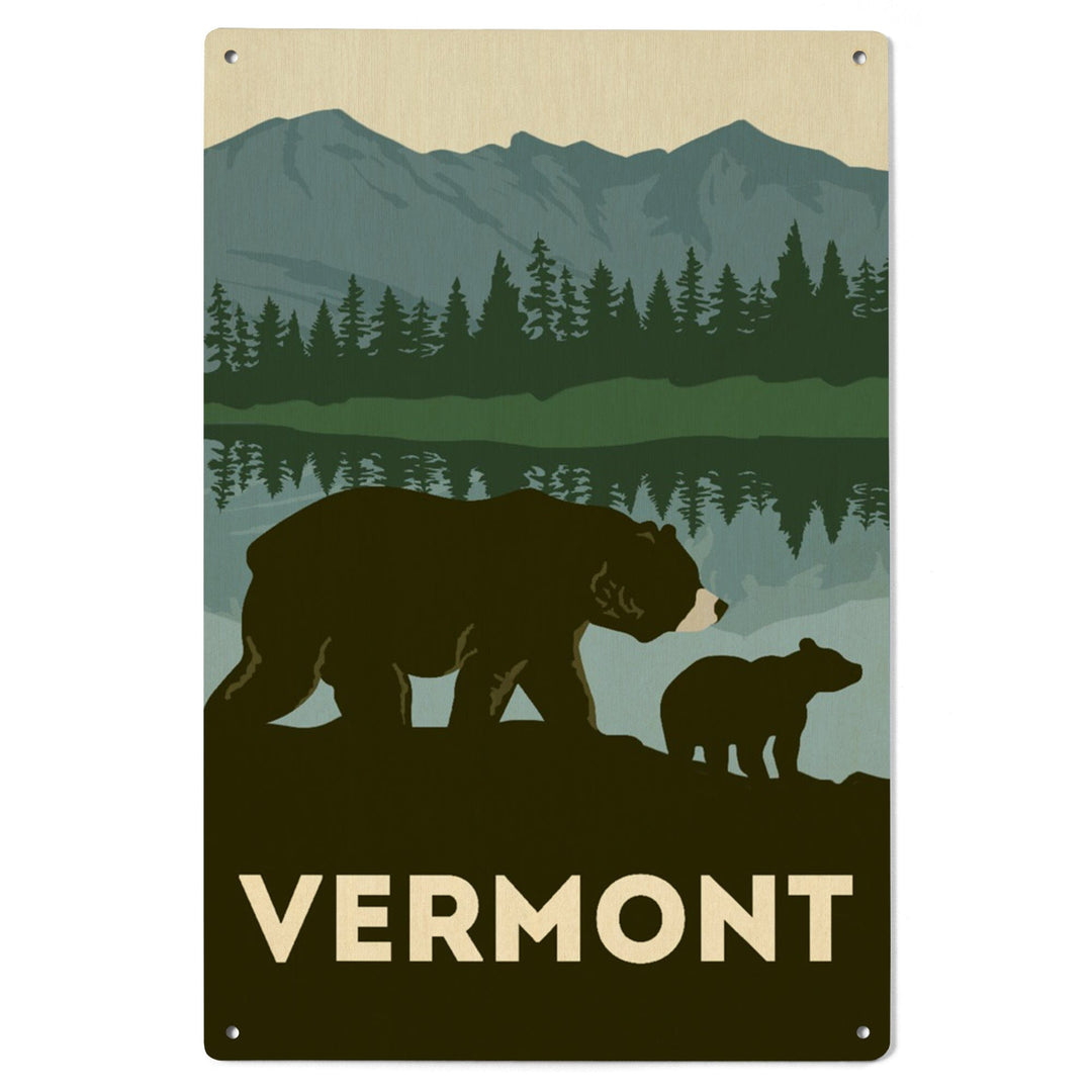 Vermont, Grizzly Bear, Vector, Lantern Press Artwork, Wood Signs and Postcards Wood Lantern Press