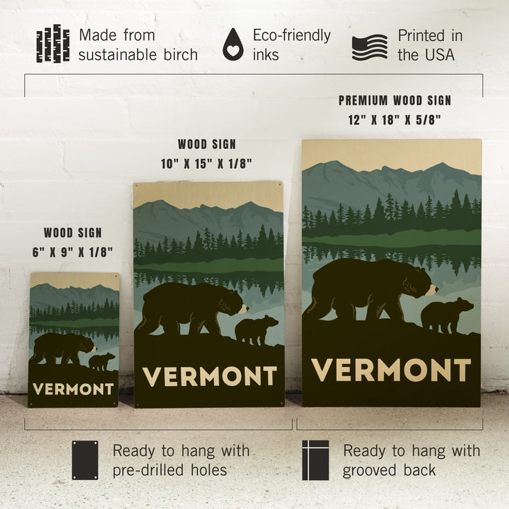 Vermont, Grizzly Bear, Vector, Lantern Press Artwork, Wood Signs and Postcards Wood Lantern Press