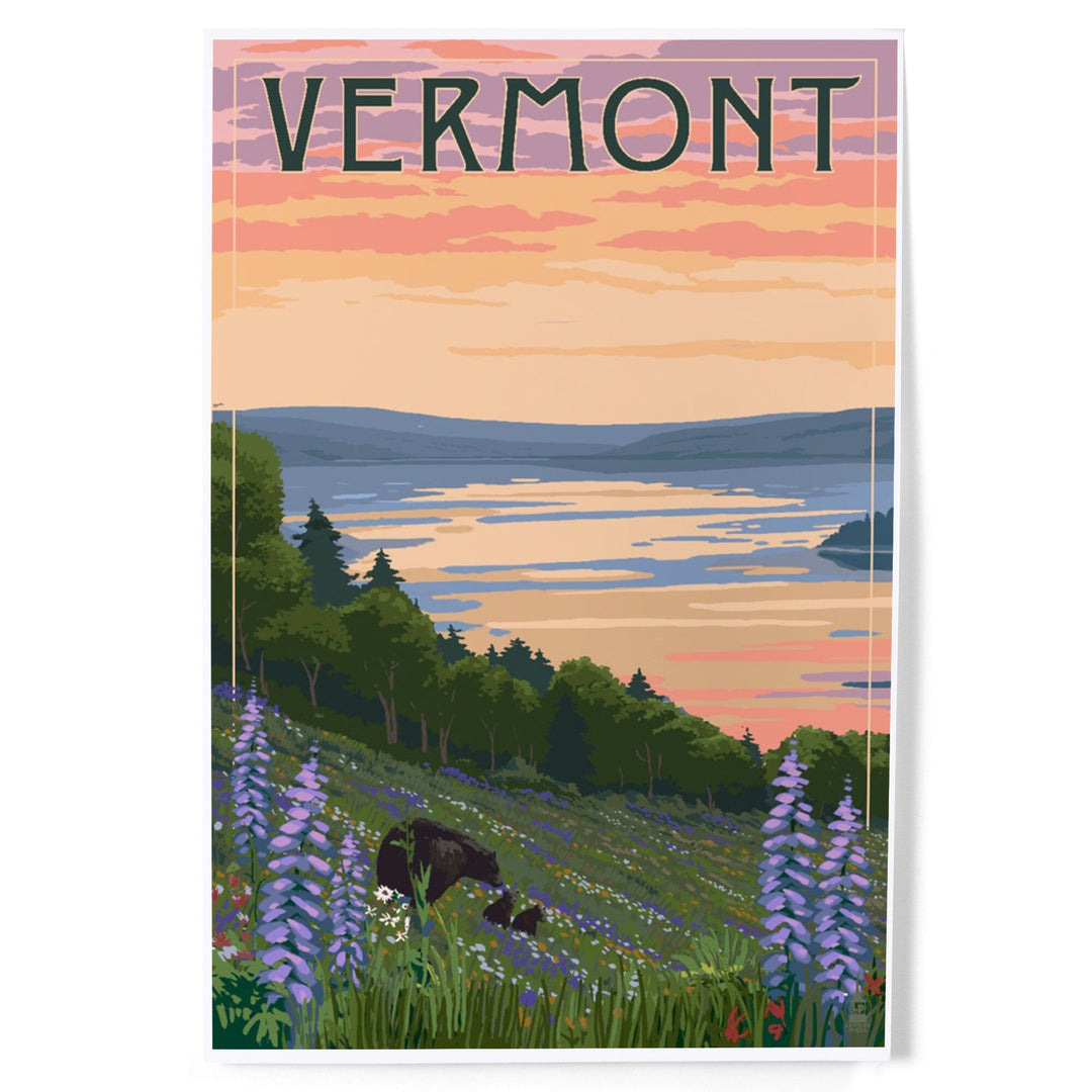 Vermont, Lake and Bear Family, Art & Giclee Prints Art Lantern Press