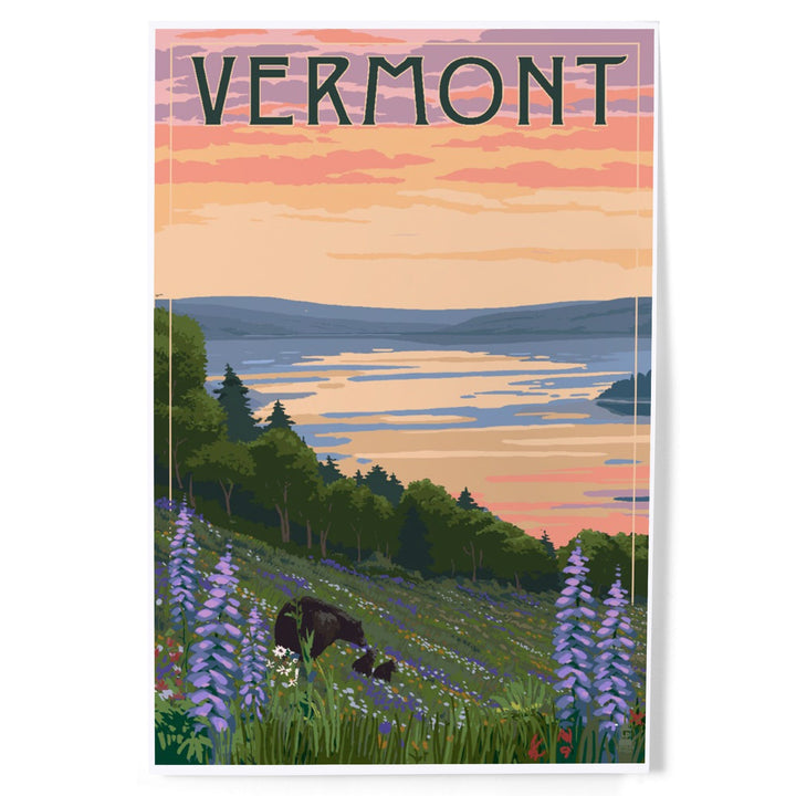 Vermont, Lake and Bear Family, Art & Giclee Prints Art Lantern Press