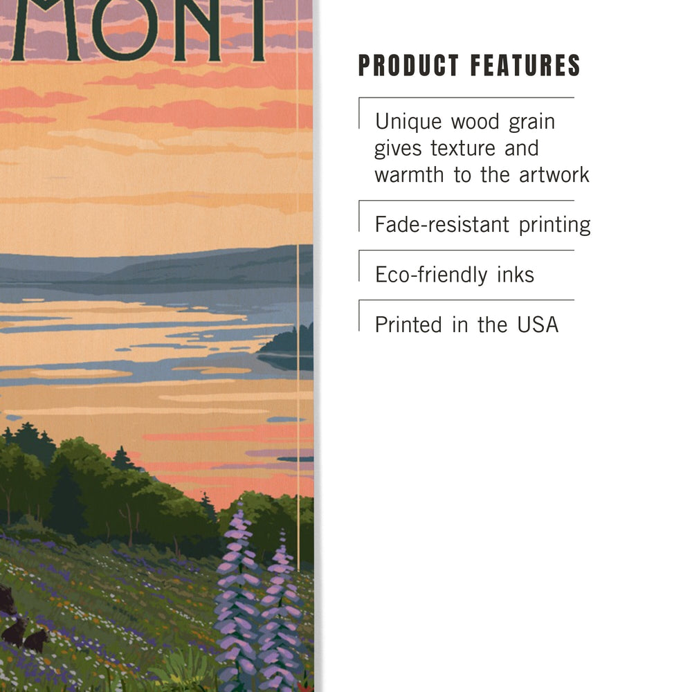 Vermont, Lake & Bear Family, Lantern Press Artwork, Wood Signs and Postcards Wood Lantern Press