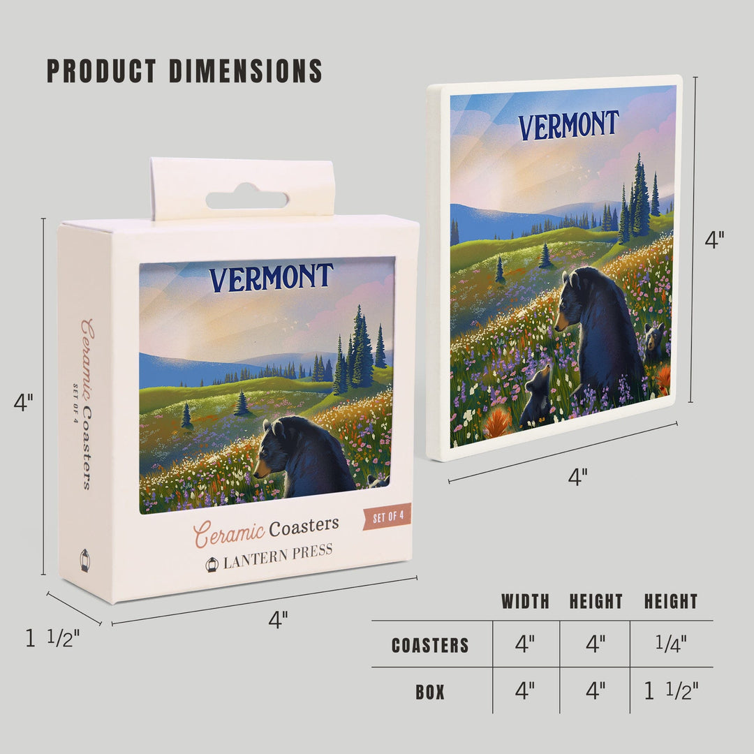 Vermont, Lithograph, Bear Family in Field, Coasters Coasters Lantern Press