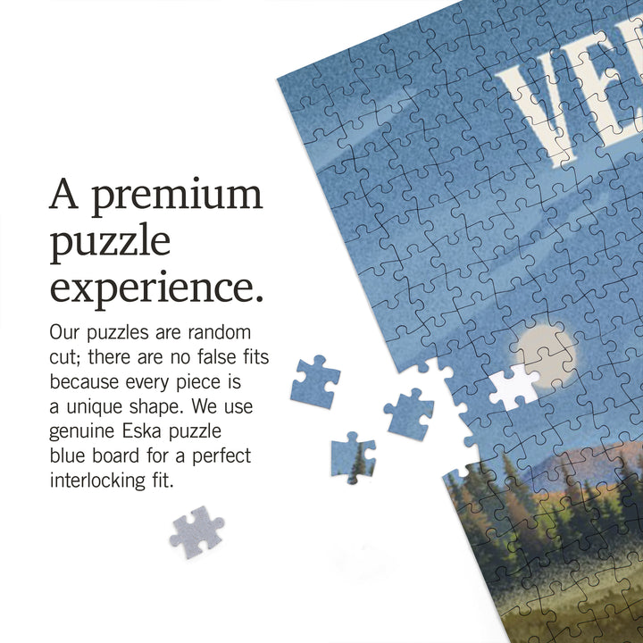 Vermont, Lithograph, Reflection Pond and Bull Moose, Jigsaw Puzzle Puzzle Lantern Press