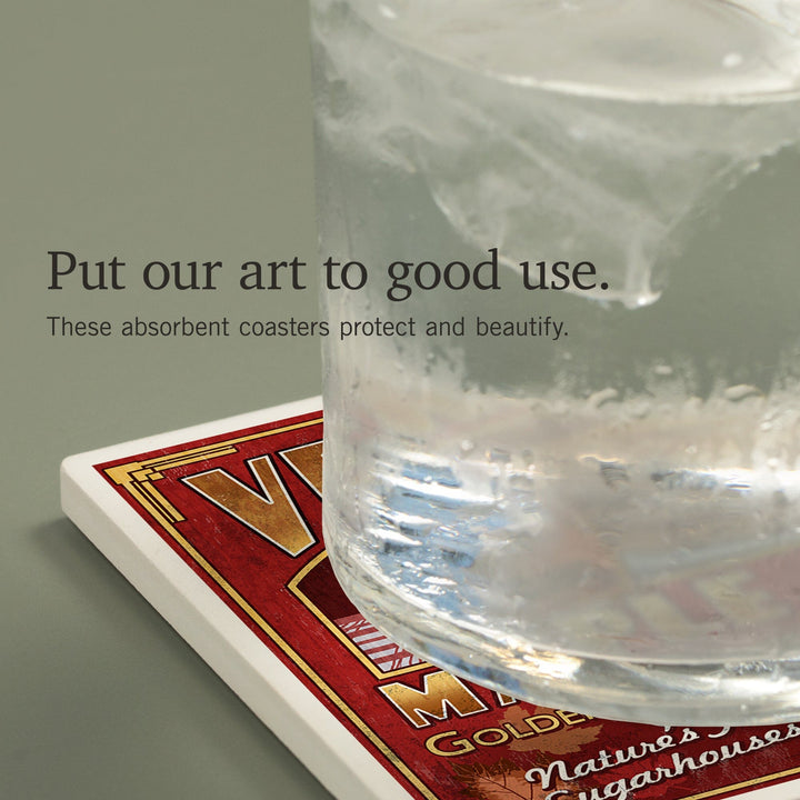 Vermont, Maple Syrup Vintage Sign, Coasters Coasters Lantern Press