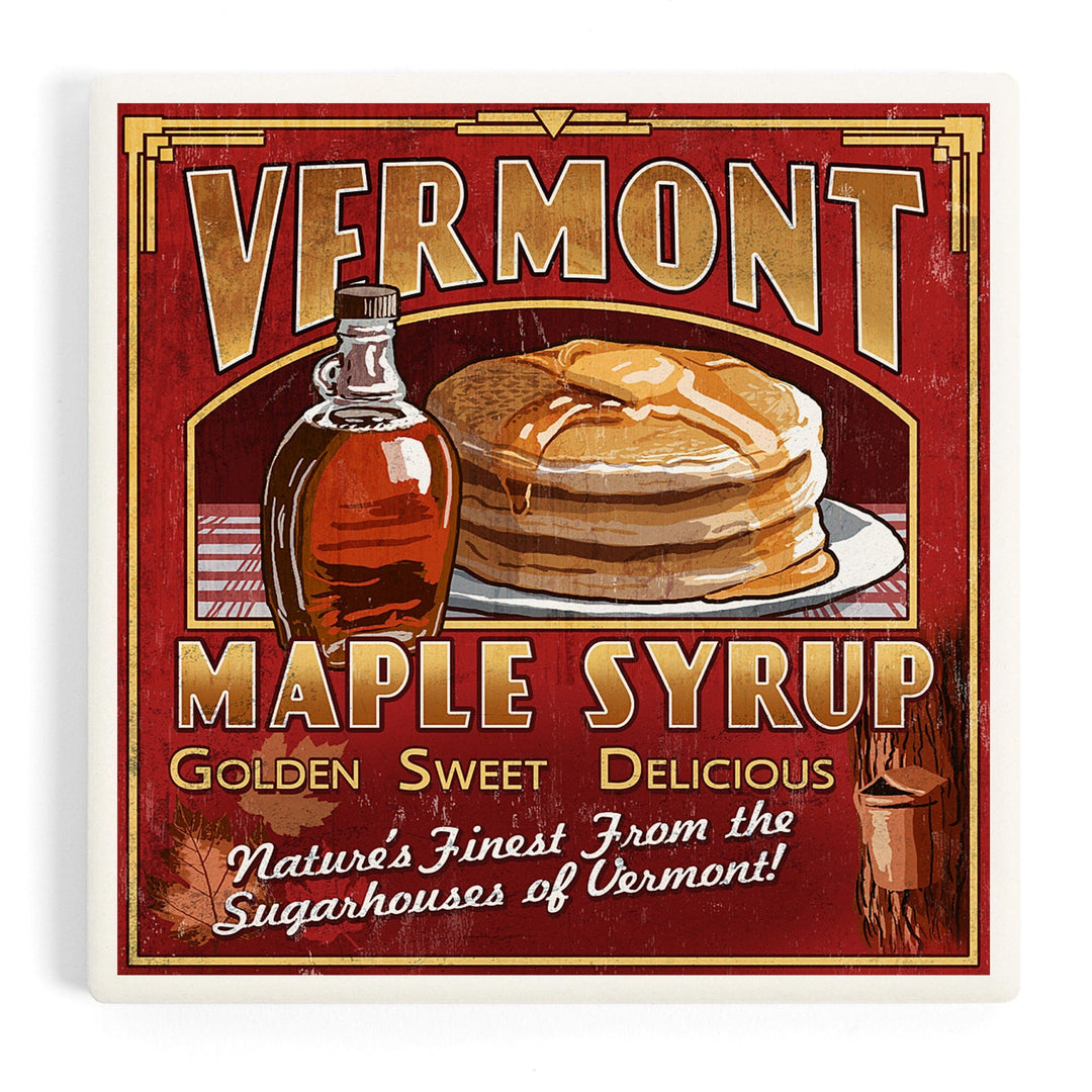 Vermont, Maple Syrup Vintage Sign, Coasters Coasters Lantern Press