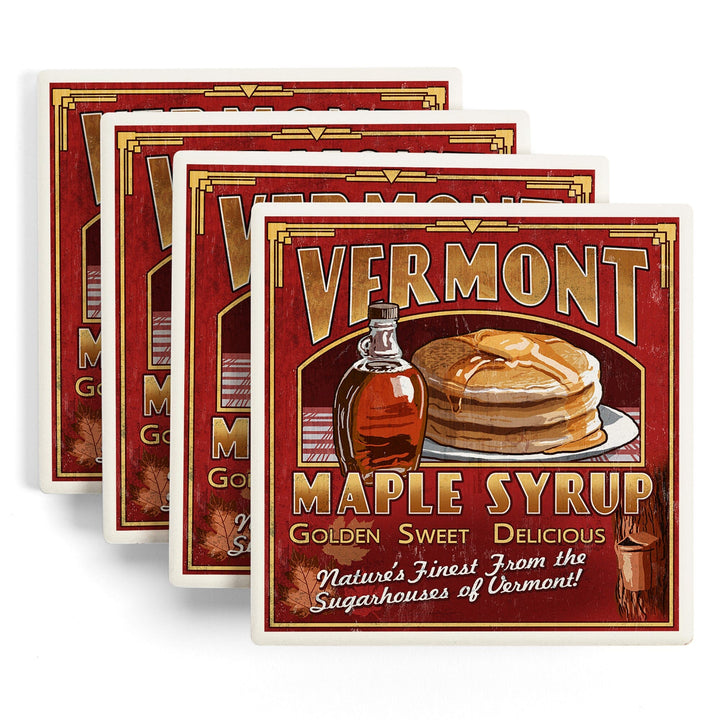 Vermont, Maple Syrup Vintage Sign, Coasters Coasters Lantern Press