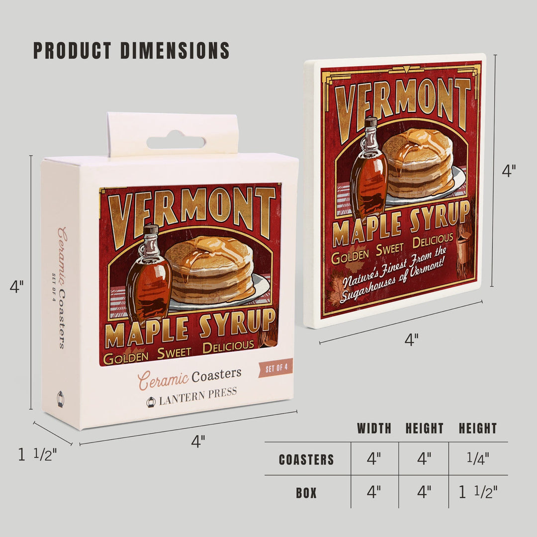 Vermont, Maple Syrup Vintage Sign, Coasters Coasters Lantern Press