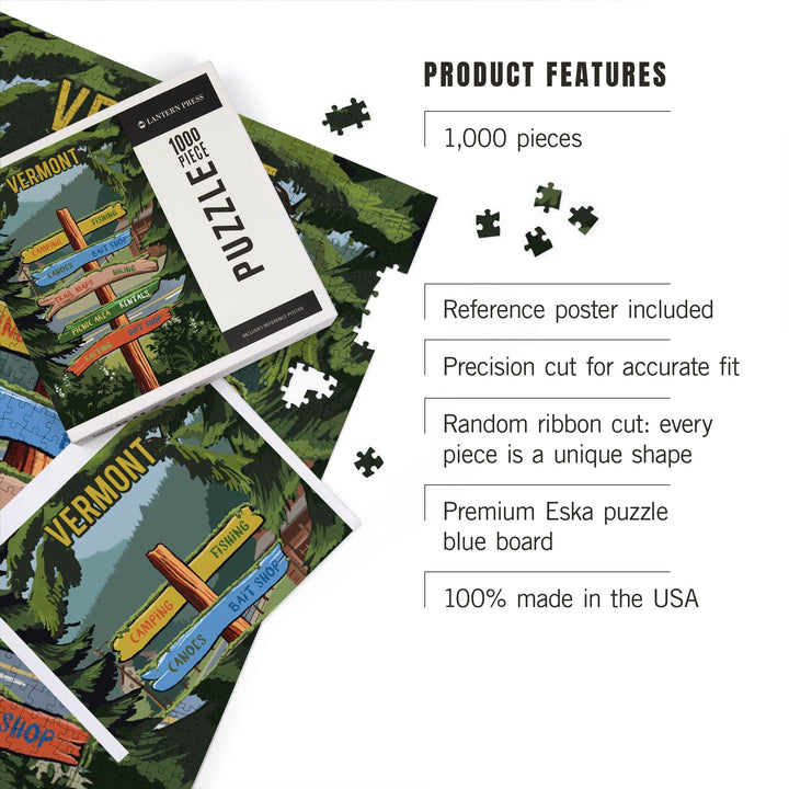 Vermont, Signpost, Forest and Camp, Jigsaw Puzzle Puzzle Lantern Press