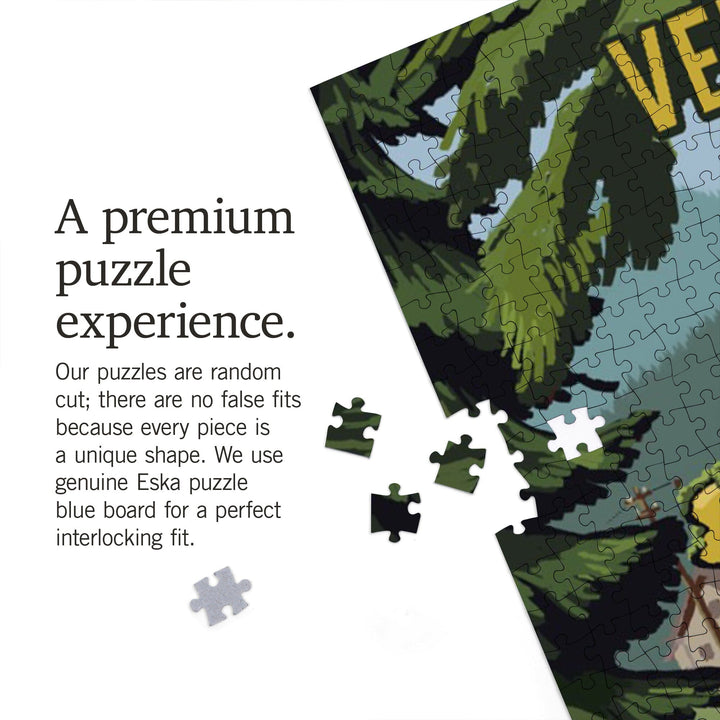 Vermont, Signpost, Forest and Camp, Jigsaw Puzzle Puzzle Lantern Press