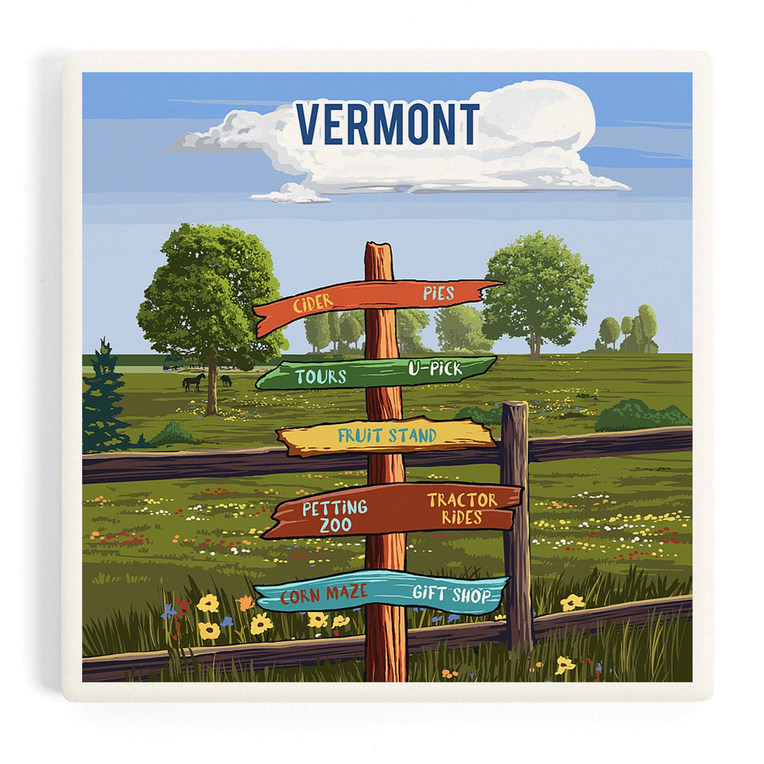 Vermont, Signpost, Orchard, Coasters Coasters Lantern Press Coaster