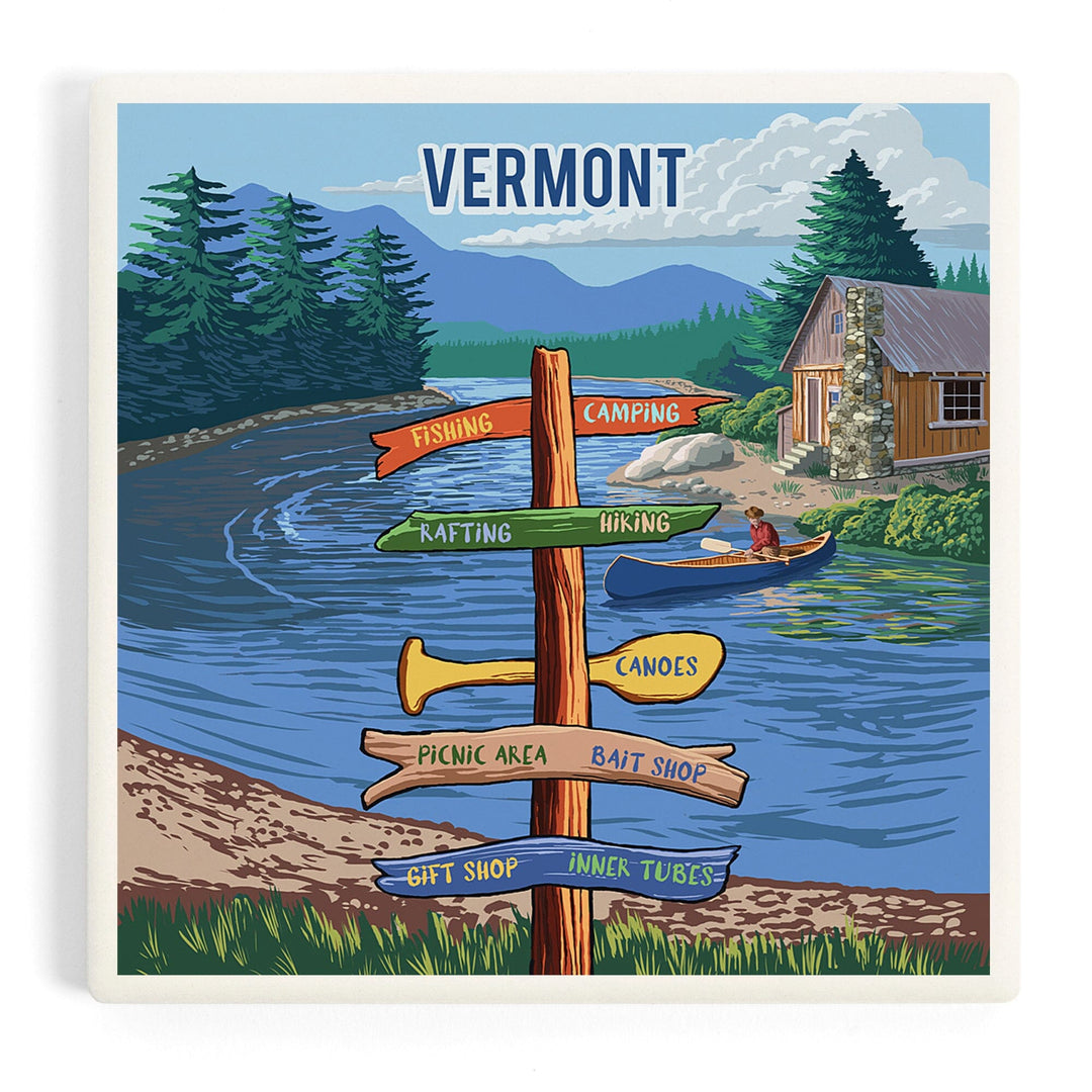 Vermont, Signpost, River, Coasters Coasters Lantern Press Coaster