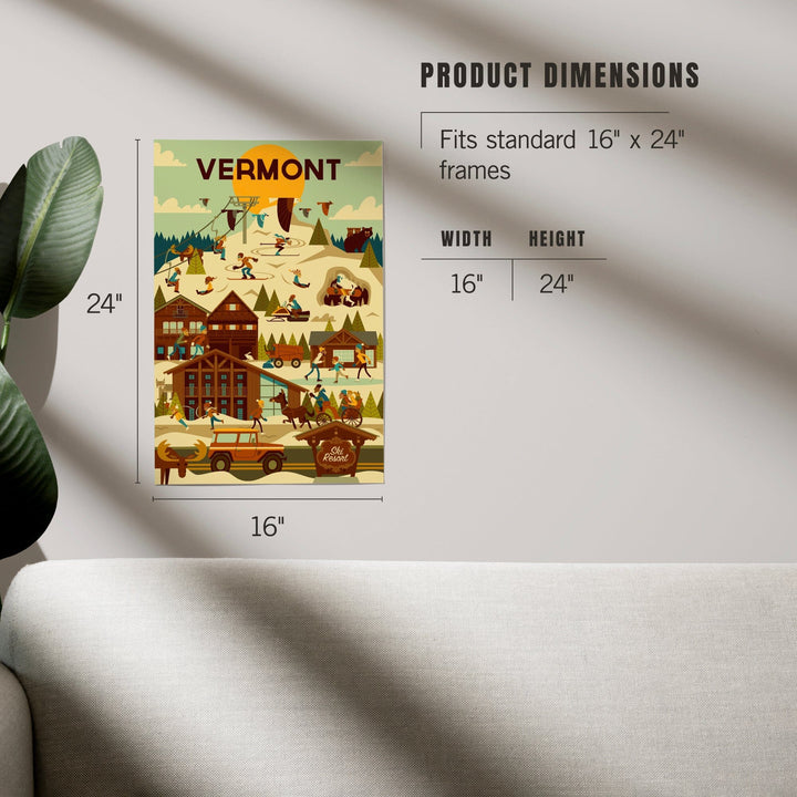 Vermont, Ski Resort, Geometric, Art & Giclee Prints Art Lantern Press