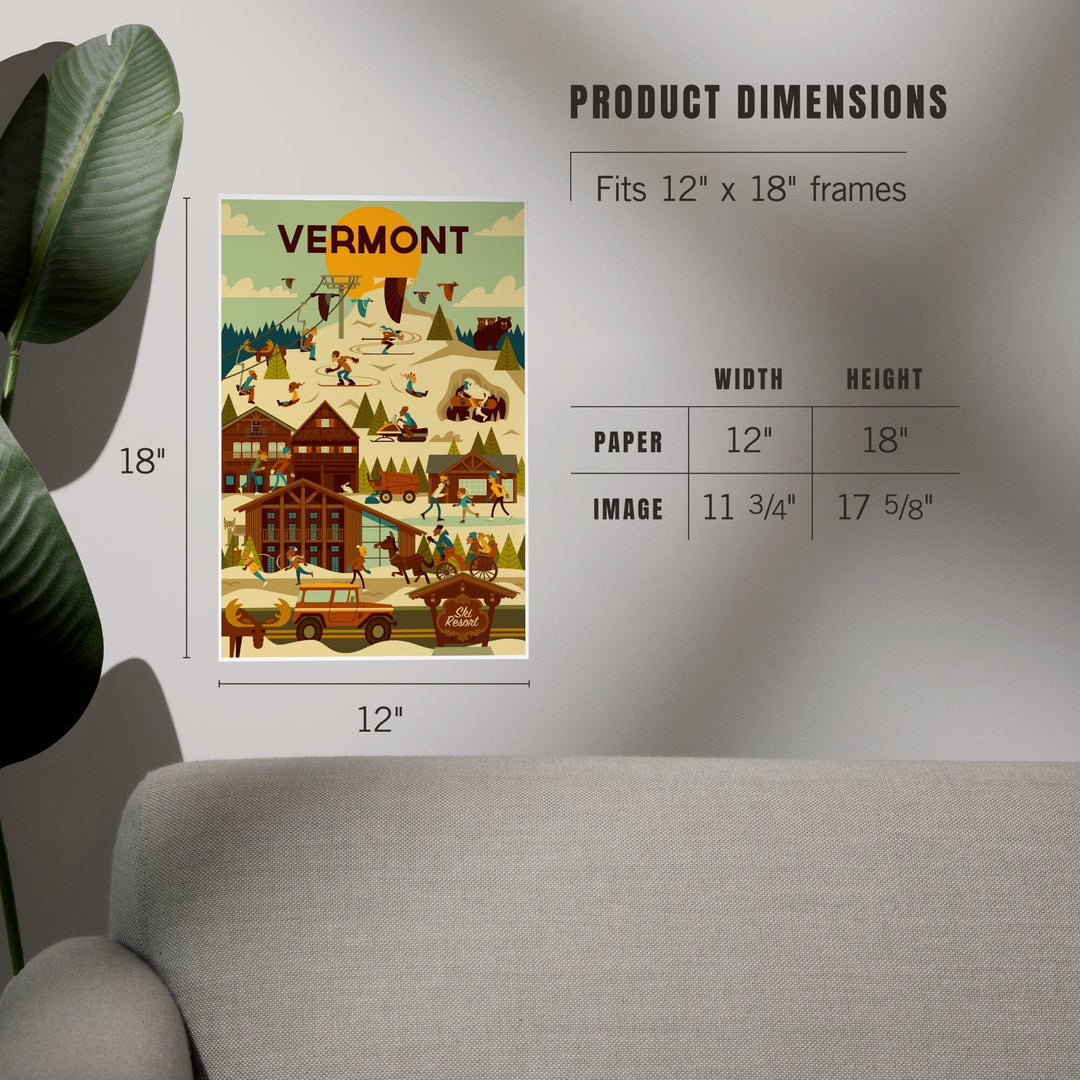 Vermont, Ski Resort, Geometric, Art & Giclee Prints Art Lantern Press