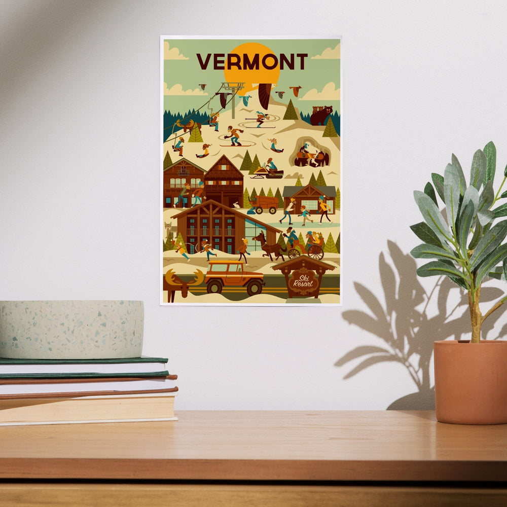 Vermont, Ski Resort, Geometric, Art & Giclee Prints Art Lantern Press