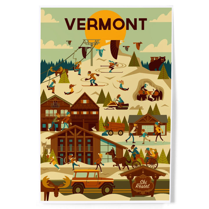 Vermont, Ski Resort, Geometric, Art & Giclee Prints Art Lantern Press