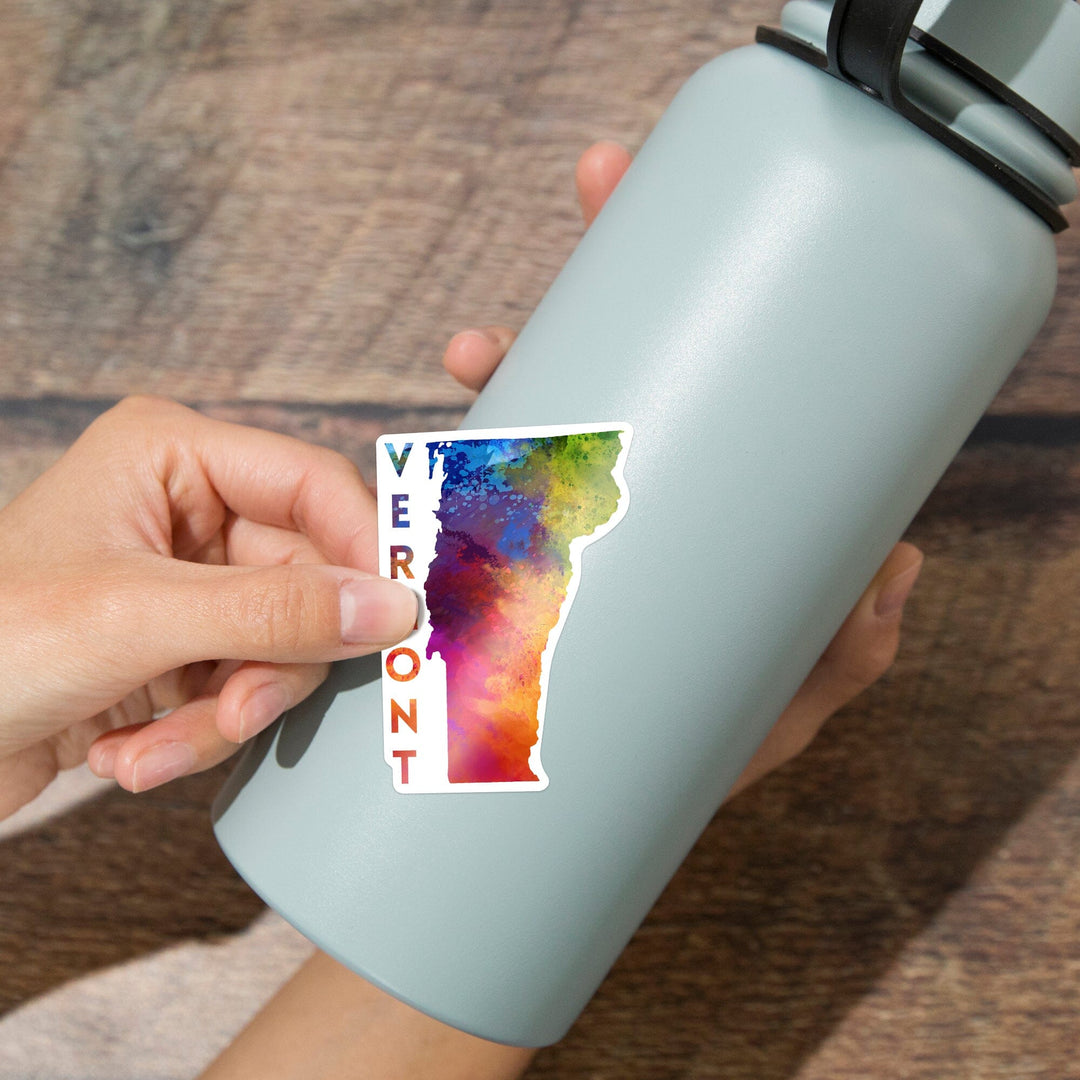 Vermont, State Abstract Watercolor, Contour, Lantern Press Artwork, Vinyl Sticker Sticker Lantern Press