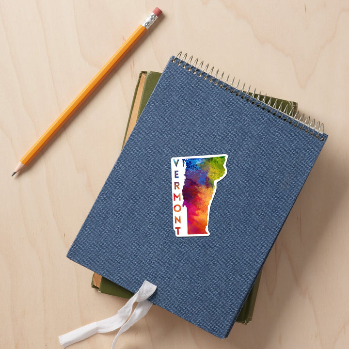 Vermont, State Abstract Watercolor, Contour, Lantern Press Artwork, Vinyl Sticker Sticker Lantern Press