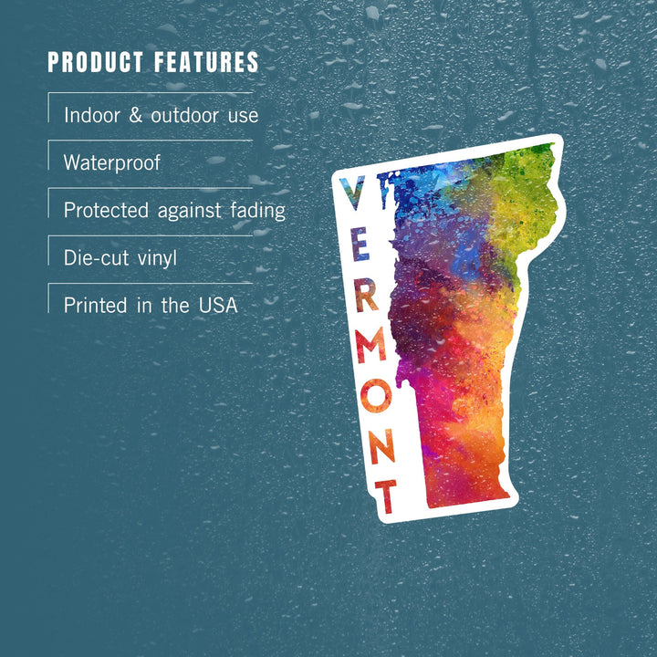 Vermont, State Abstract Watercolor, Contour, Lantern Press Artwork, Vinyl Sticker Sticker Lantern Press