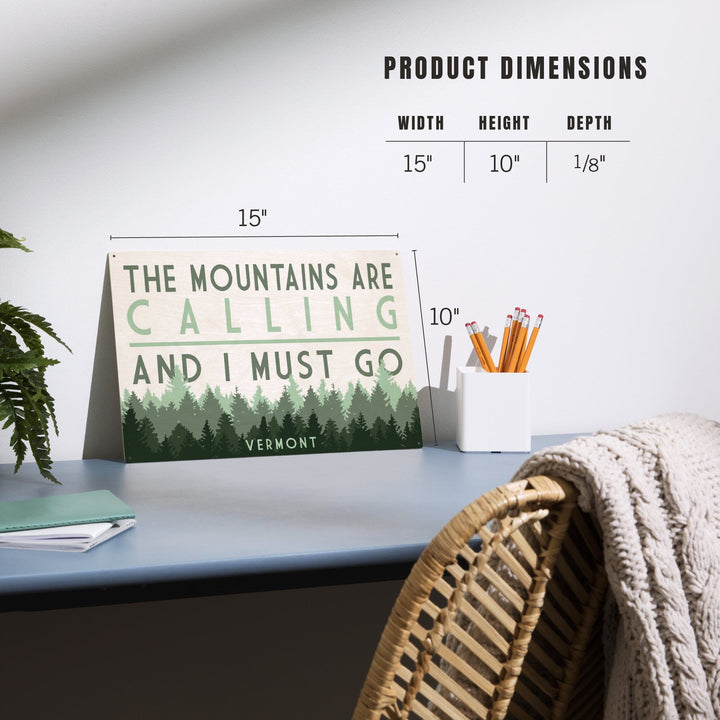 Vermont, The Mountains Are Calling, Pine Trees, Lantern Press Artwork, Wood Signs and Postcards Wood Lantern Press