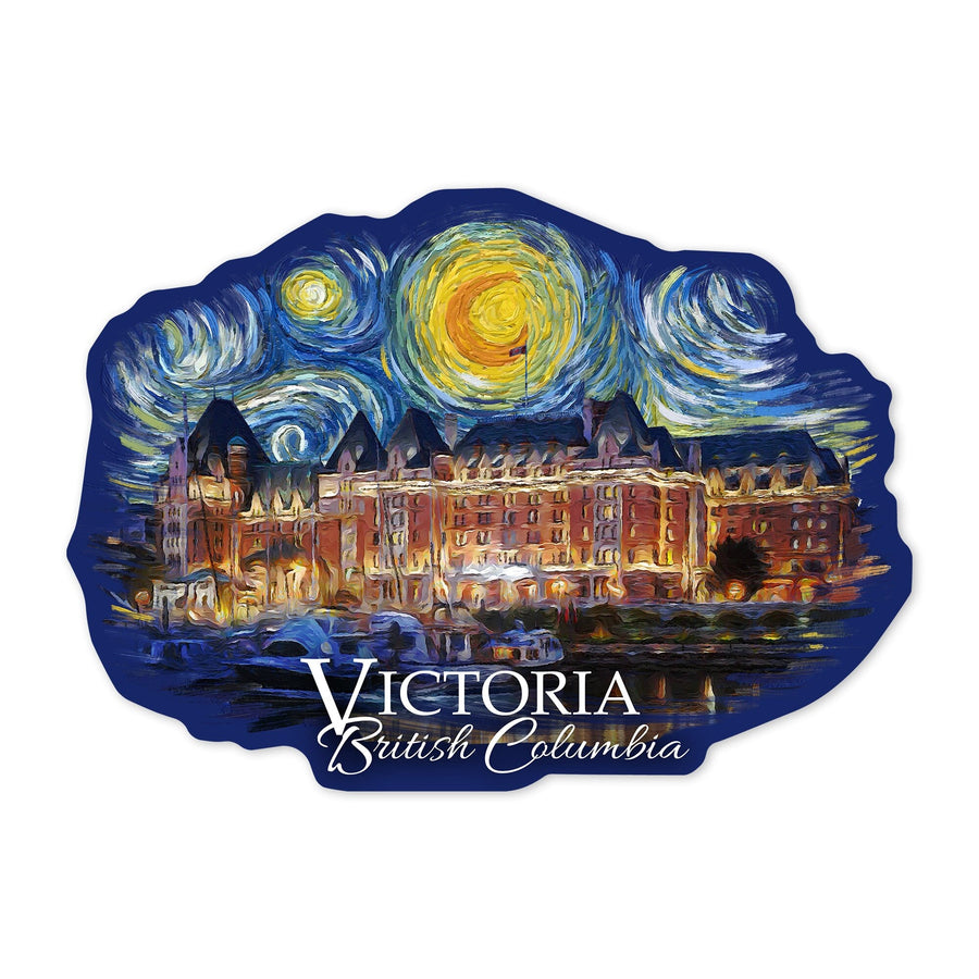 Victoria, BC, Starry Night, Contour, Lantern Press Artwork, Vinyl Sticker Sticker Lantern Press