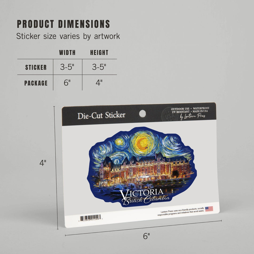 Victoria, BC, Starry Night, Contour, Lantern Press Artwork, Vinyl Sticker Sticker Lantern Press