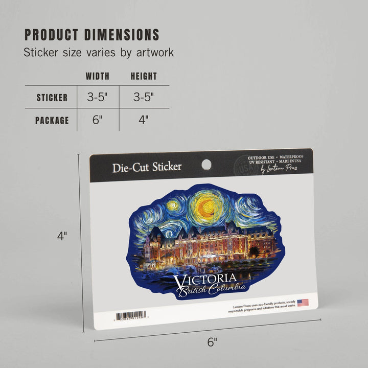 Victoria, BC, Starry Night, Contour, Lantern Press Artwork, Vinyl Sticker Sticker Lantern Press